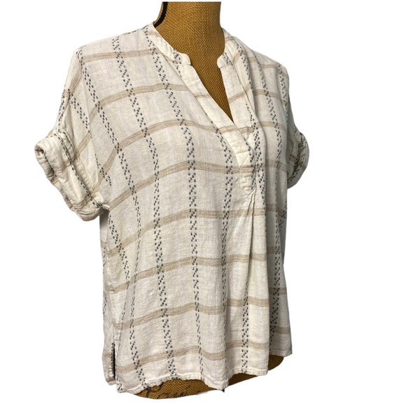 Madewell Lakeline Popover in Windowpane Jacquard Cream Short Sleeve Shirt S - Picture 11 of 13